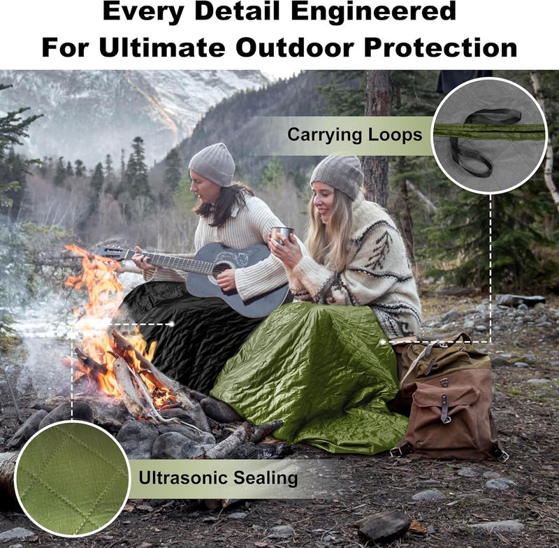sowwon Waterproof Outdoor Blanket Packable, Stadium Blankets for Camping with Sherpa Fleece Lining, Large Windproof Emergency Throw for Garss Picnic Hiking Road Trip, Machine Washable, 82"X 55"/ 92''X 60'' - Image 5